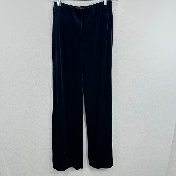 MNG Mango Navy Blue Velvet Pants Women's Straight Leg Pull On Contemporary Chic - Picture 1 of 13